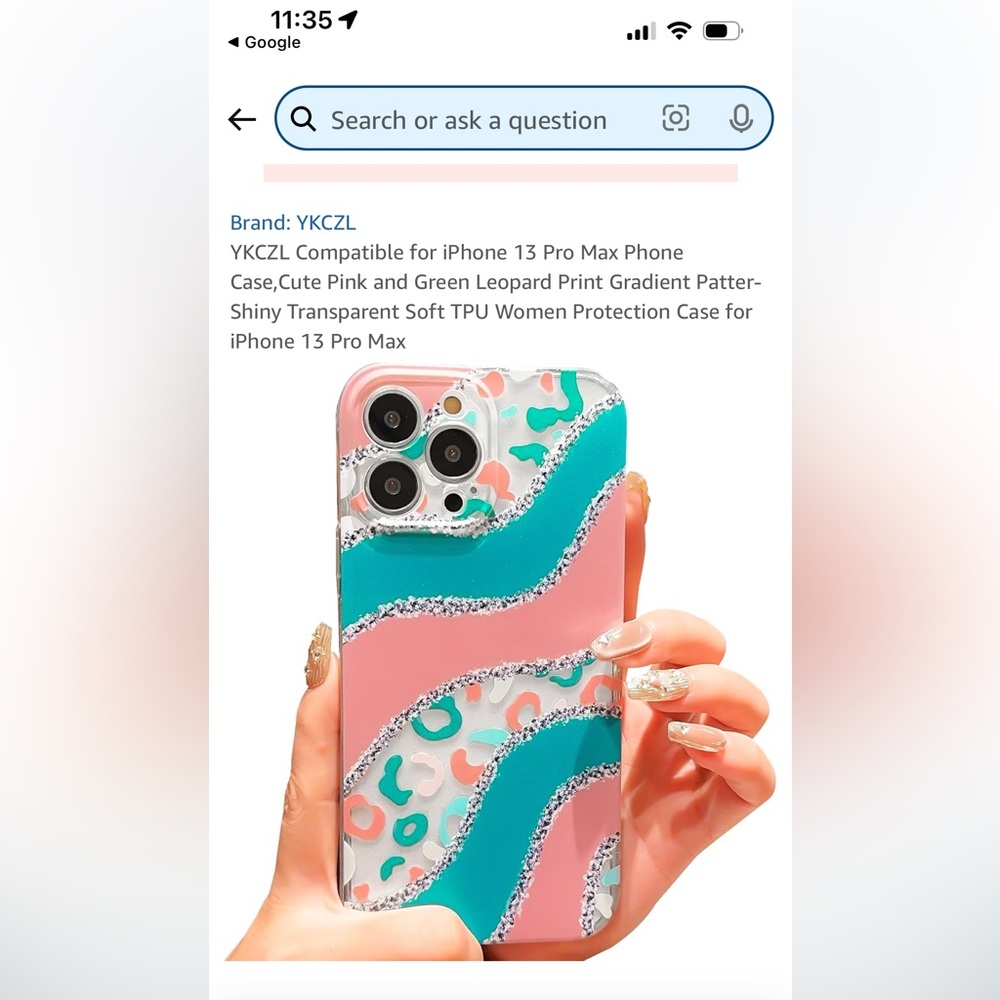 iPhone 13 Pro Max Phone
Case, Cute Pink and Green Leopard Print